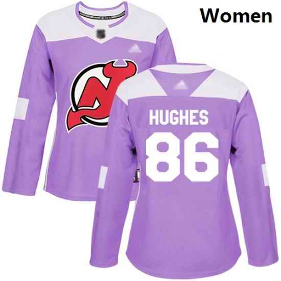 Devils #86 Jack Hughes Purple Authentic Fights Cancer Women Stitched Hockey Jersey